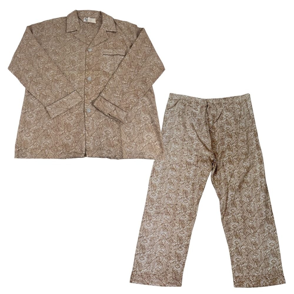 Chelsea Vintage Brown Paisley Cotton Pajama Set‎ Womens Large Long Sleeve Pants